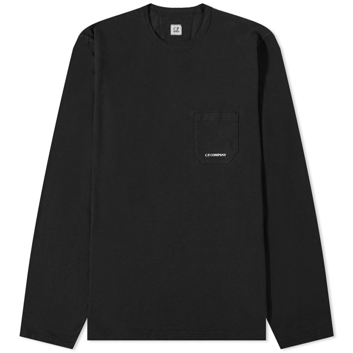 Photo: C.P. Company Men's Long Sleeve Pocket Logo T-Shirt in Black