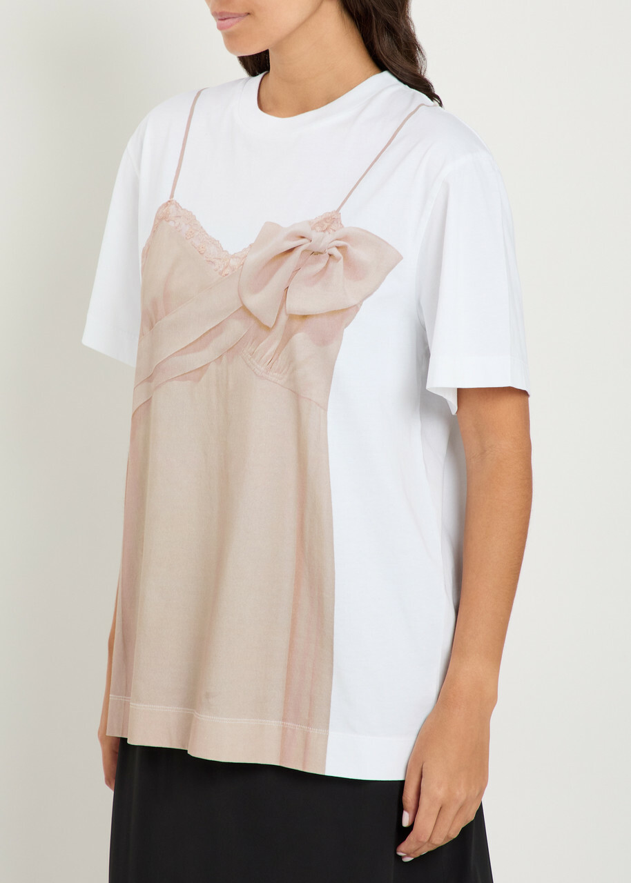 Simone Rocha Bow Sash Slip Dress Trompe L'oeil Printed Cotton T-shirt White