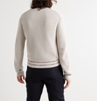 Marni - Stripe-Trimmed Logo-Intarsia Ribbed Cotton Sweater - Neutrals