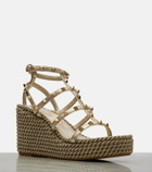 Valentino Garavani Rockstud Torchon leather wedge espadrilles