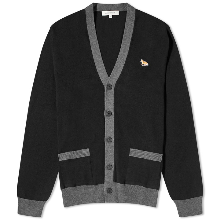 Photo: Maison Kitsuné Men's Baby Fox Patch Regular Cardigan in Black