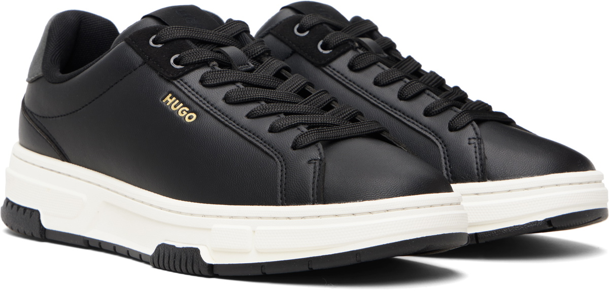 Hugo Black Faux-Leather Trainer Sneakers