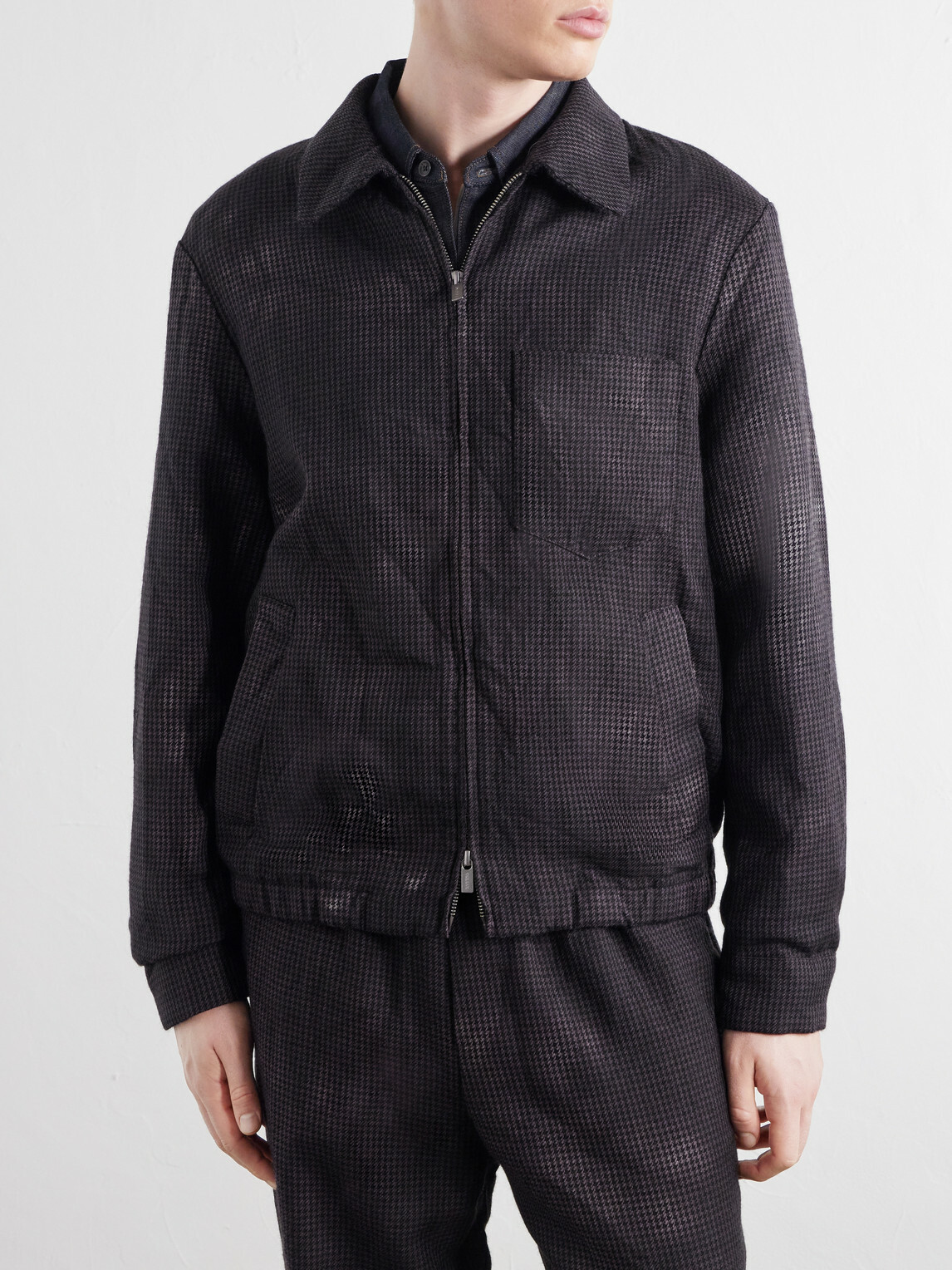 Barena - Garment-Dyed Houndstooth Wool Blouson Jacket - Black