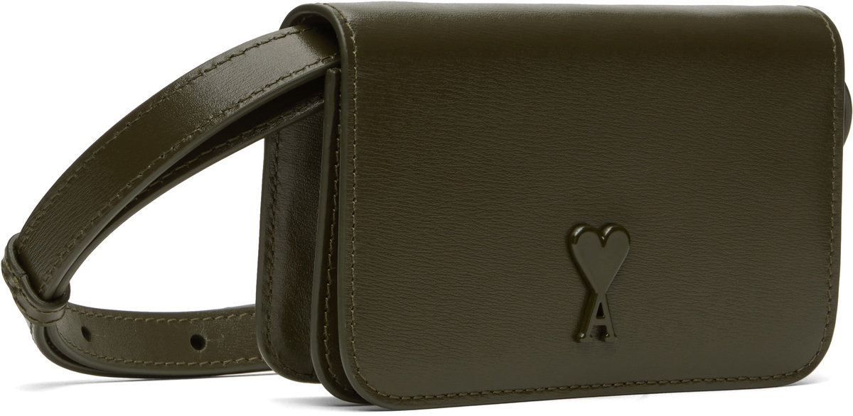 AMI Paris Khaki Ami de Coeur Strap Card Holder