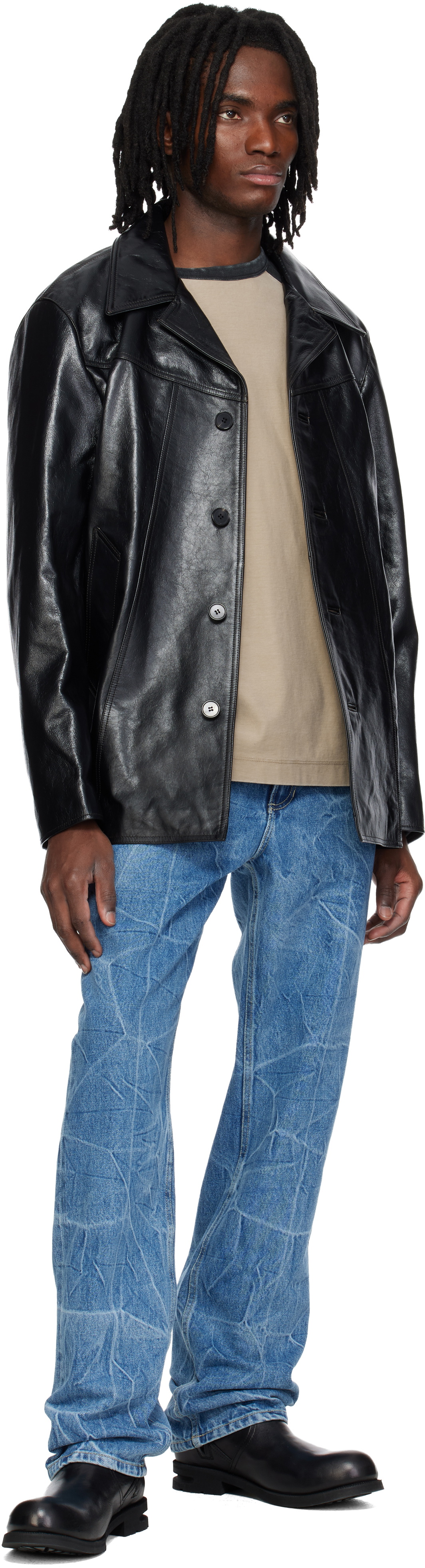 MMIC Black Boulevard Leather Coat