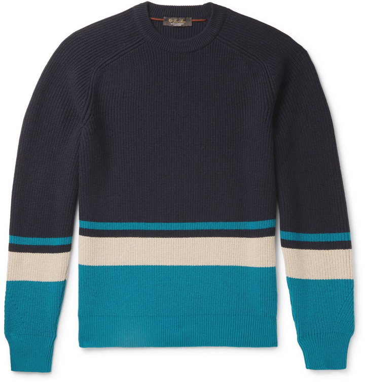 Photo: Loro Piana - Lexington Striped Ribbed Baby Cashmere Sweater - Blue