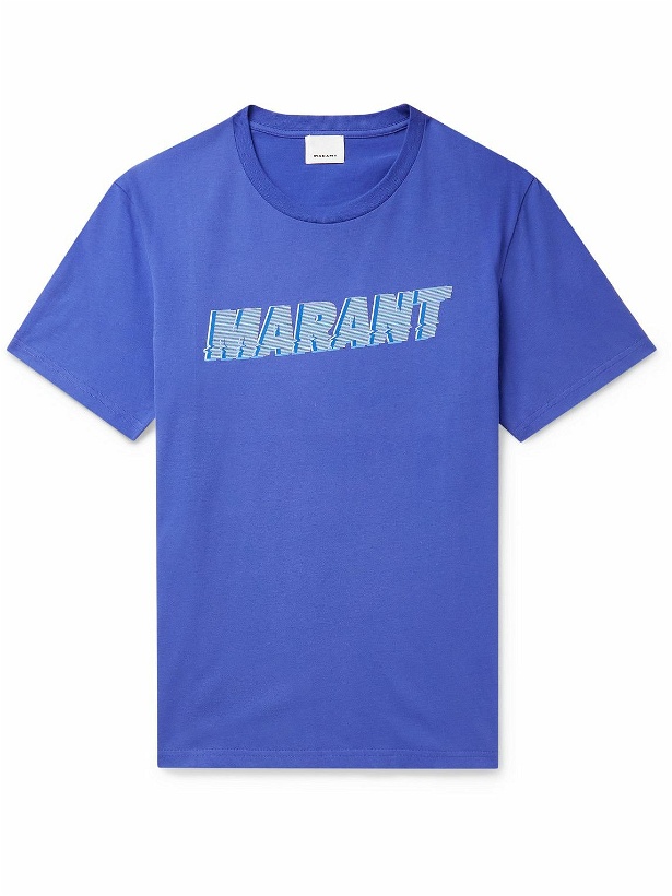 Photo: Isabel Marant - Flash Logo-Print Cotton-Jersey T-Shirt - Blue
