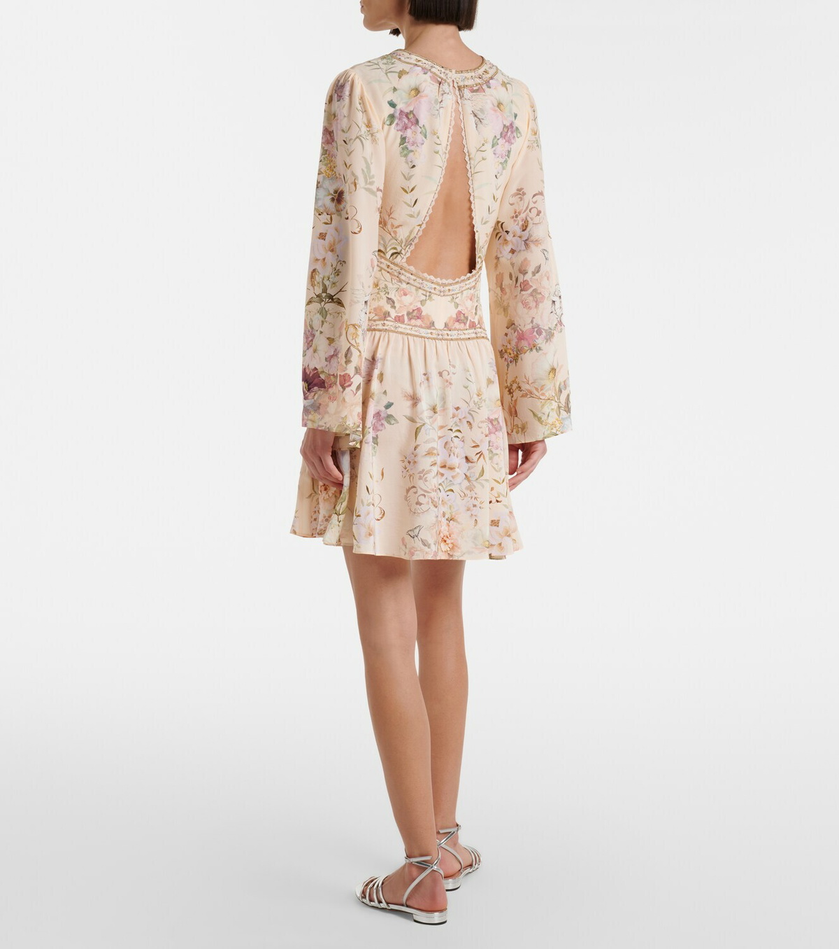Camilla Embellished floral silk minidress