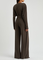 Norma Kamali Belted Wide-leg Stretch-jersey Jumpsuit Dark Brown