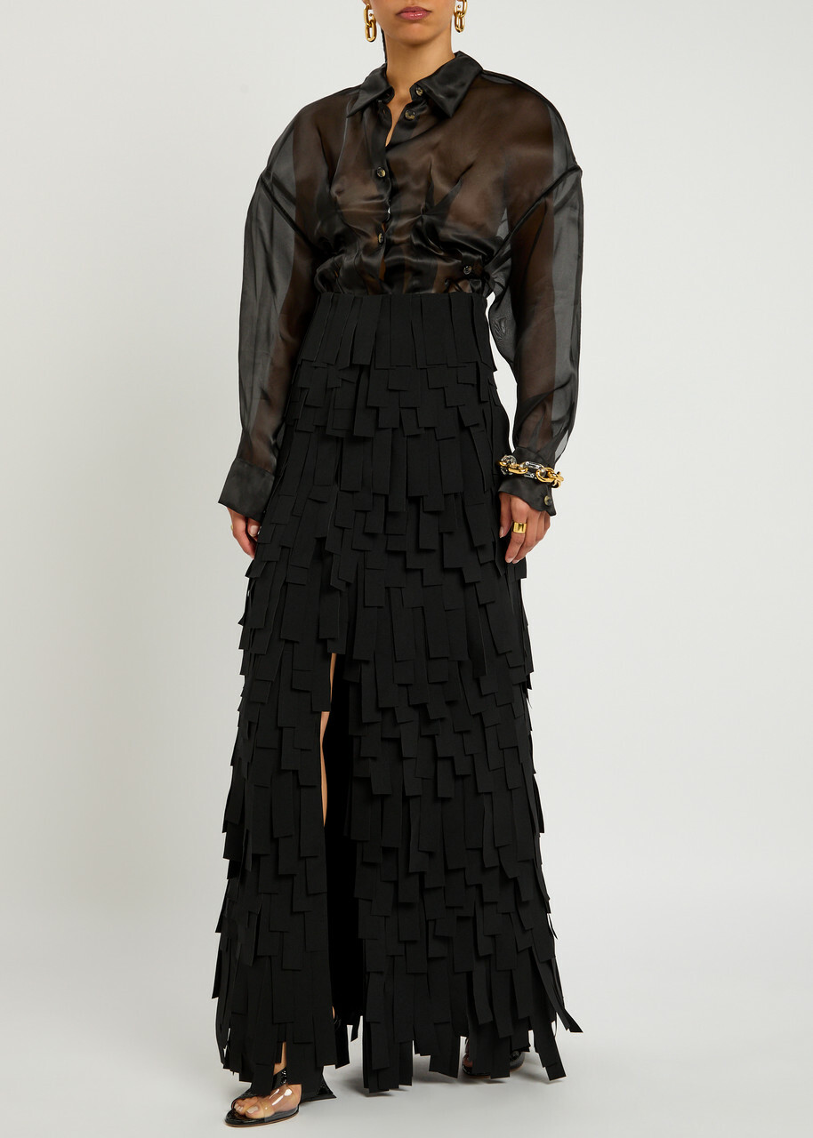 A.W.A.K.E Mode Laser-cut Crepe Maxi Skirt Black