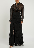 A.W.A.K.E Mode Laser-cut Crepe Maxi Skirt Black