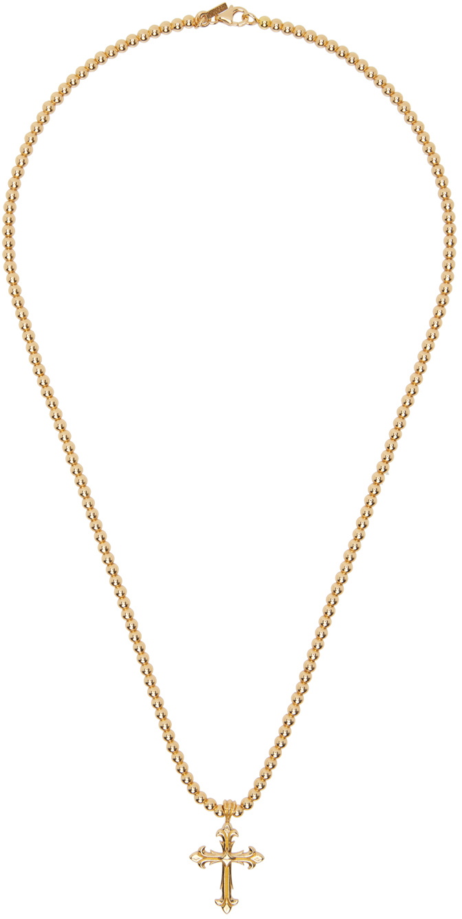 Emanuele Bicocchi: Gold Beaded Chain Fleury Cross Necklace | SSENSE