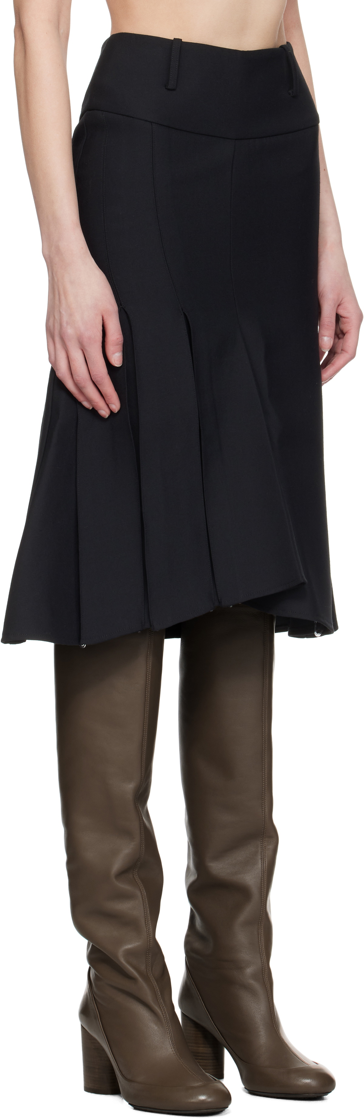 Fax Copy Express Black Pleated Midi Skirt