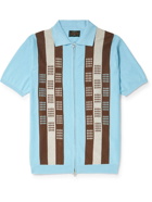 Beams Plus - Striped Ramie and Cotton-Blend Zip-Up Polo Shirt - Blue
