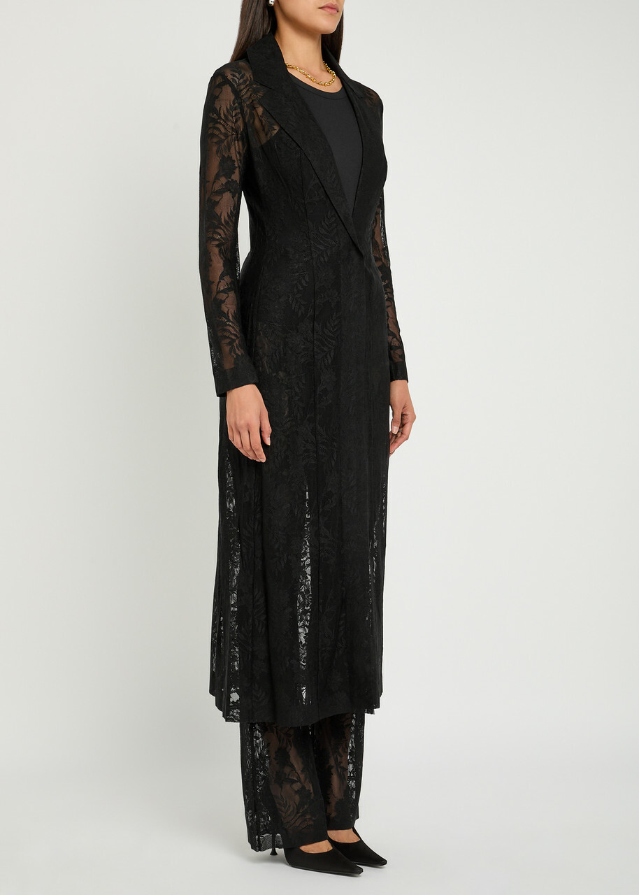 Norma Kamali Floral Guipure Lace Coat Black