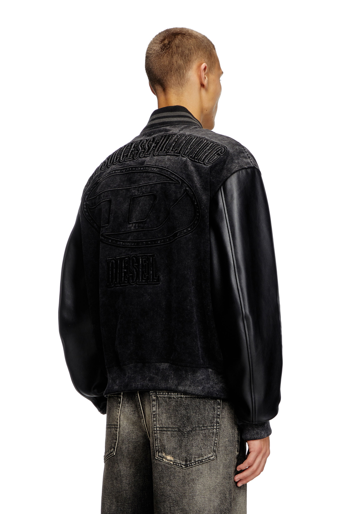 Diesel Denim and leather bomber jacket - Leather jackets Mens in