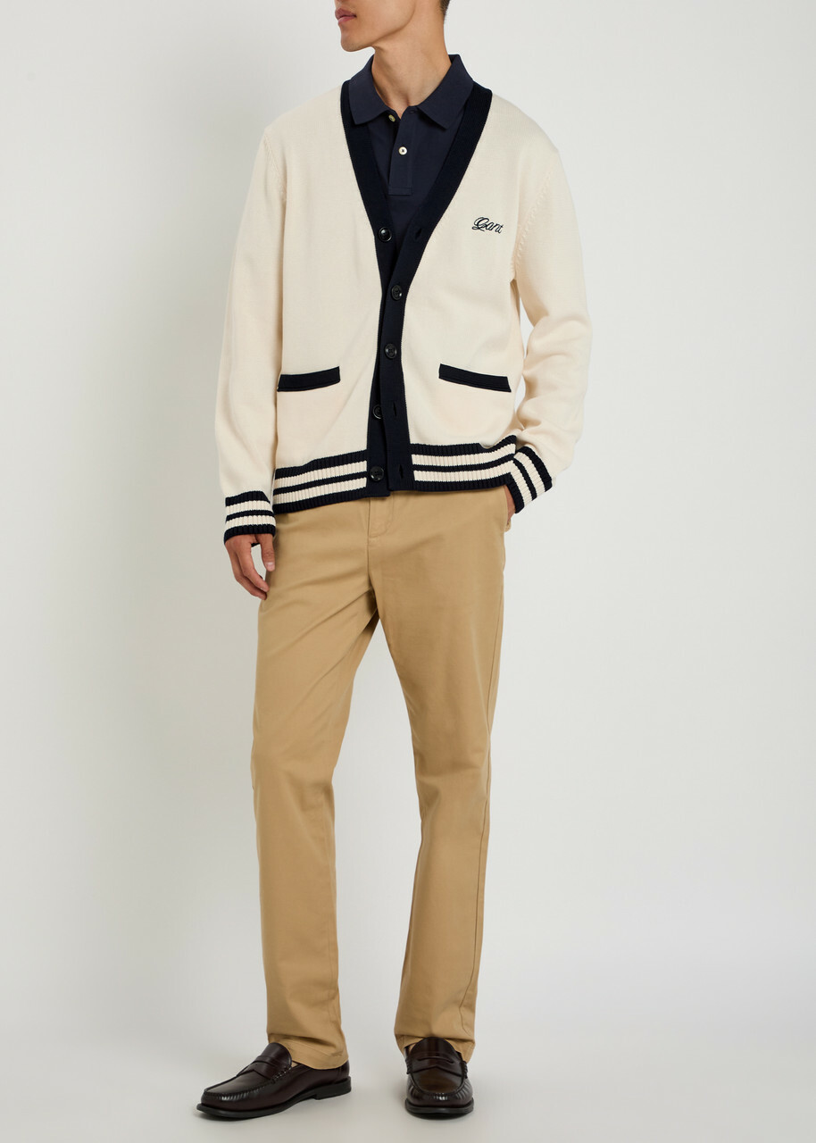 Gant Logo-embroidered Cotton-knit Cardigan Cream
