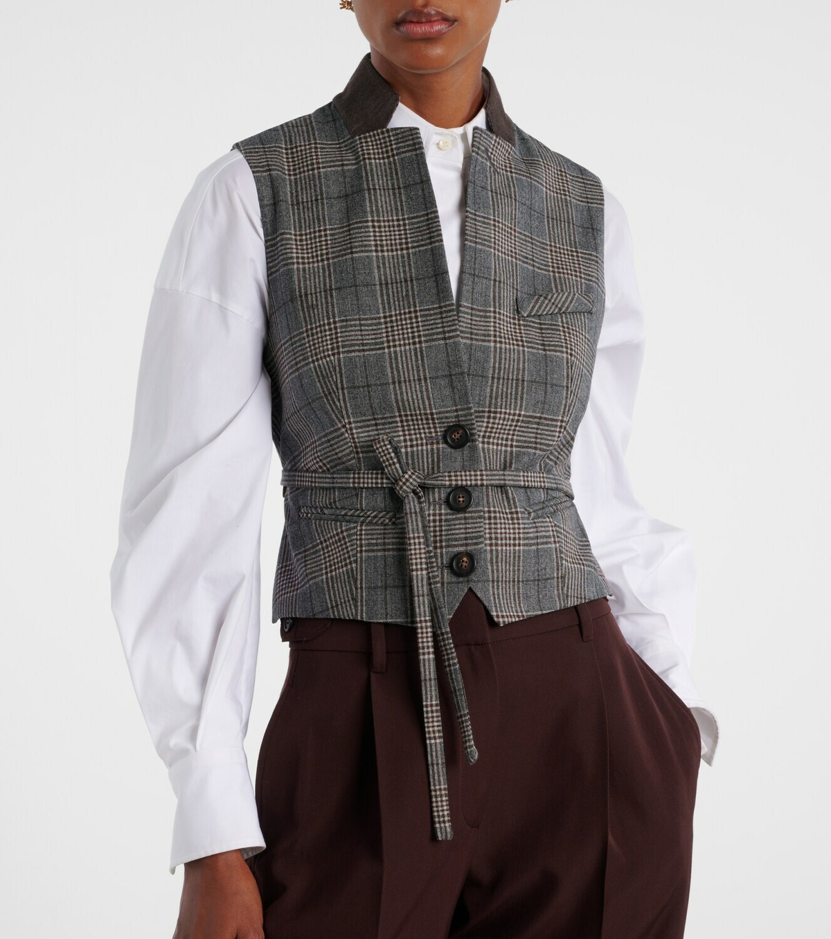 Brunello Cucinelli Belted checked virgin wool vest