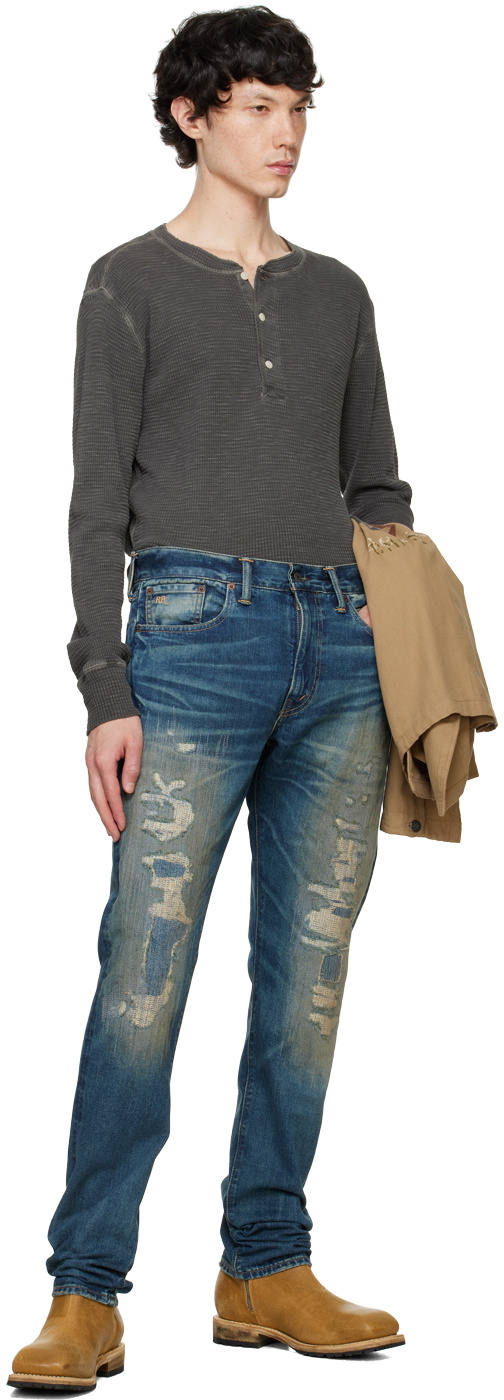 RRL Black Waffle Knit Henley RRL