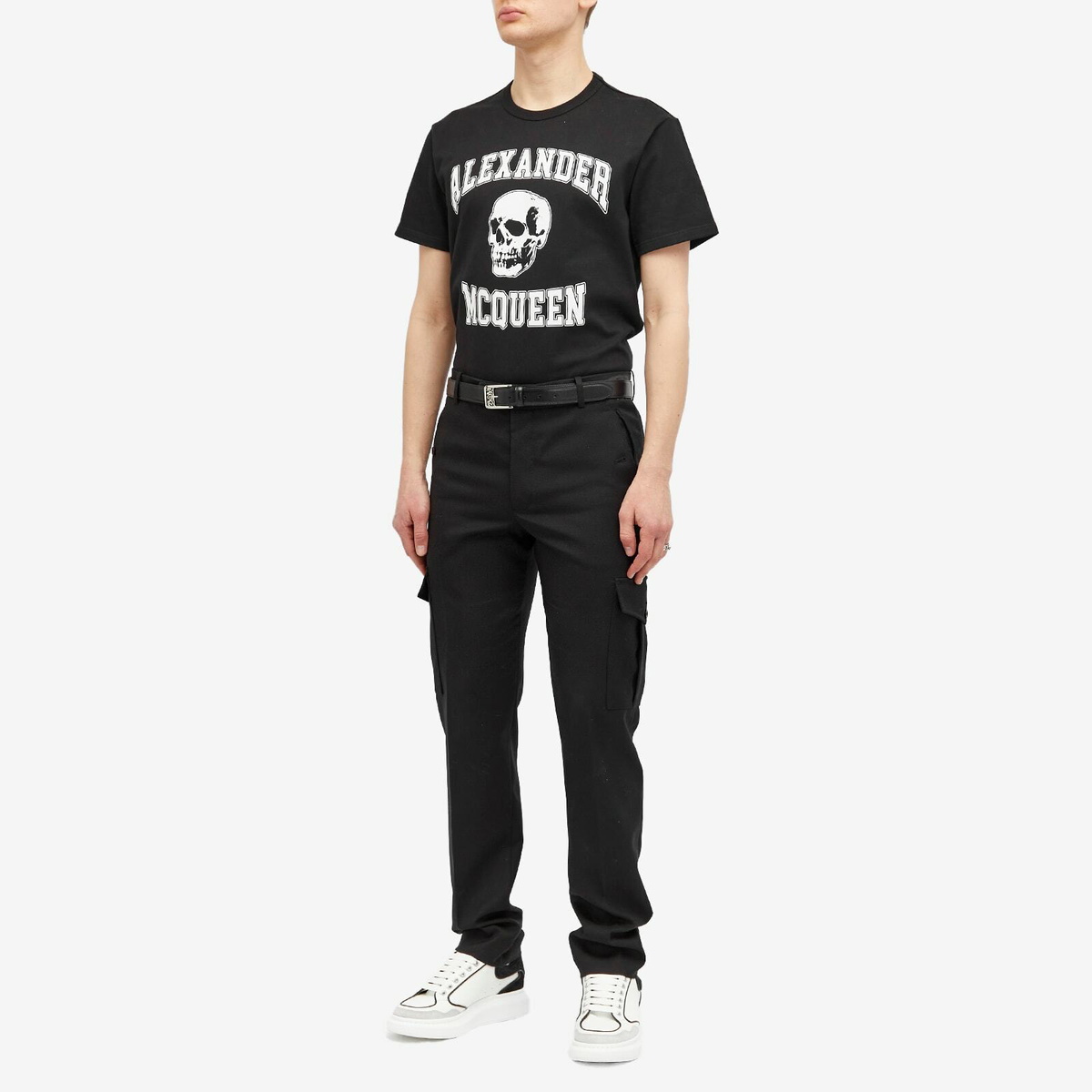 ★alexander mcqueen★ Varsity Short Sleeve T-Shirt Black Whi Alexander McQueen Men's Varsity Skull Logo T-Shirt in Black