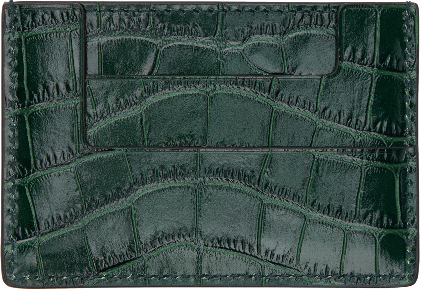 TOM FORD Green Shiny Stamped Crocodile Leather Classic TF Card