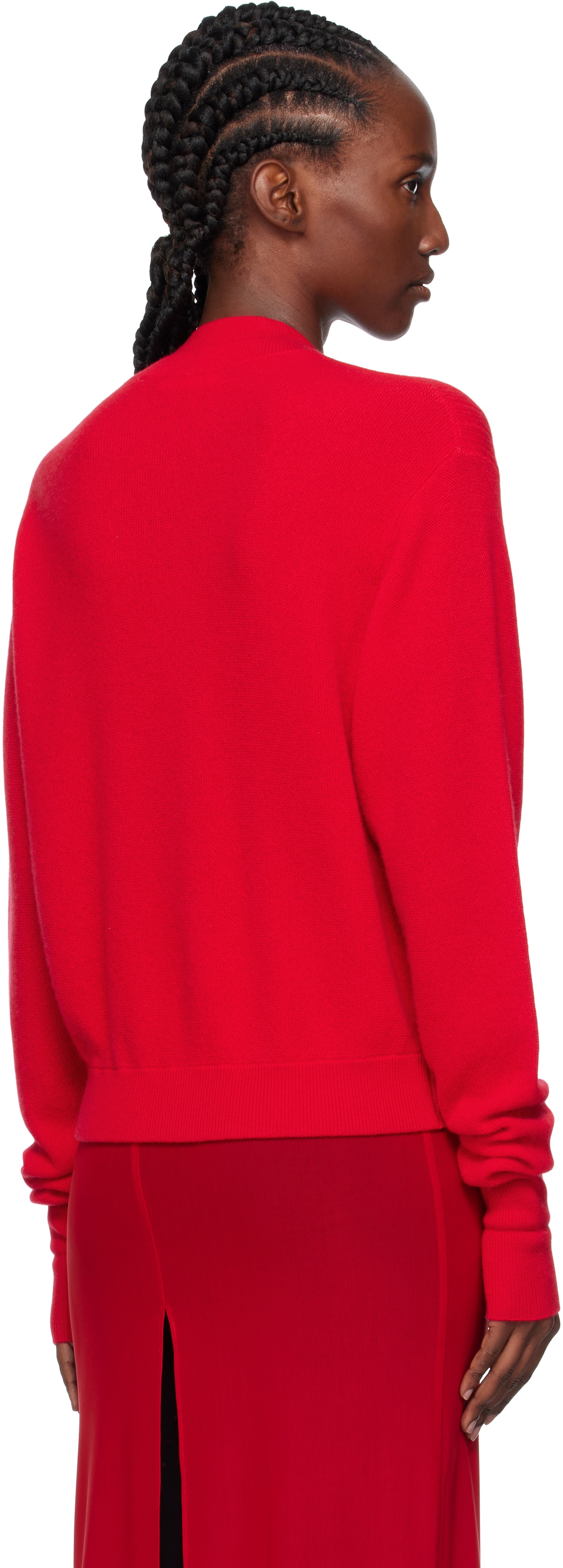 AO Yes Red Double Collar Logo Embroidery Cardigan