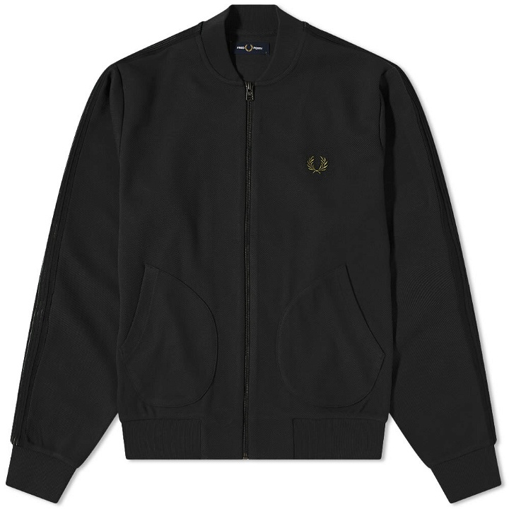 Photo: Fred Perry Authentic Men's Knitted Taped Track Jacket in Black