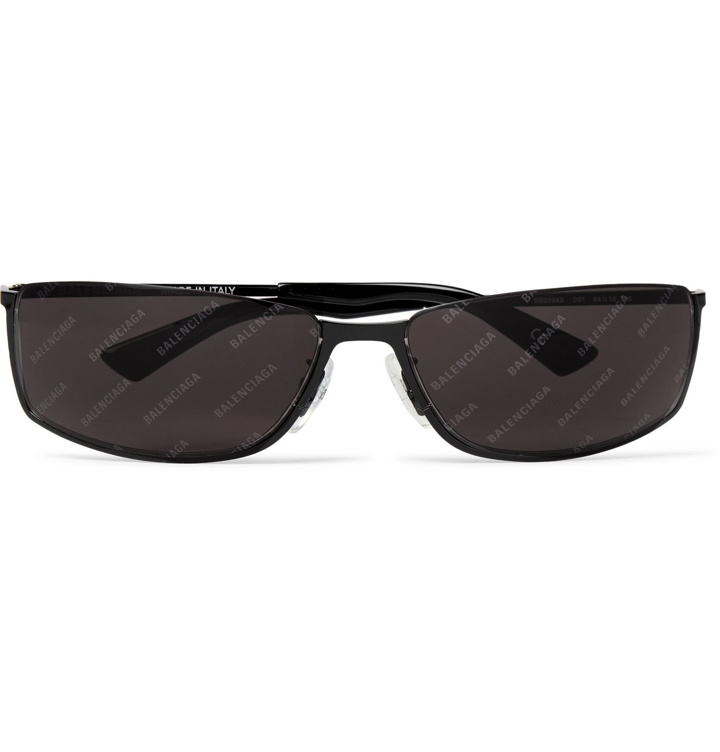 Photo: Balenciaga - Rectangle-Frame Logo-Print Metal Sunglasses - Black
