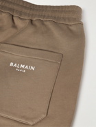 Balmain - Slim-Fit Logo-Flocked Cotton-Jersey Drawstring Shorts - Brown