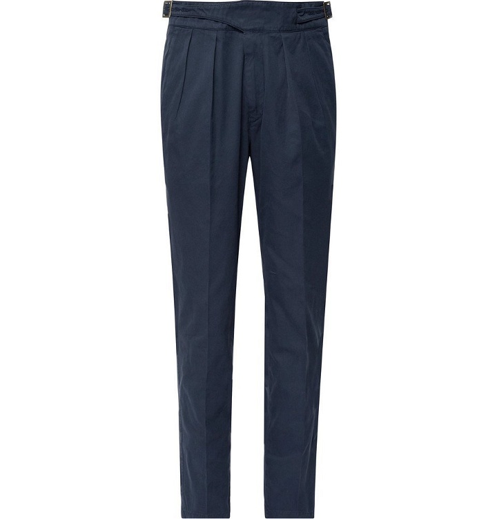 Photo: Rubinacci - Navy Manny Tapered Pleated Cotton-Twill Trousers - Navy
