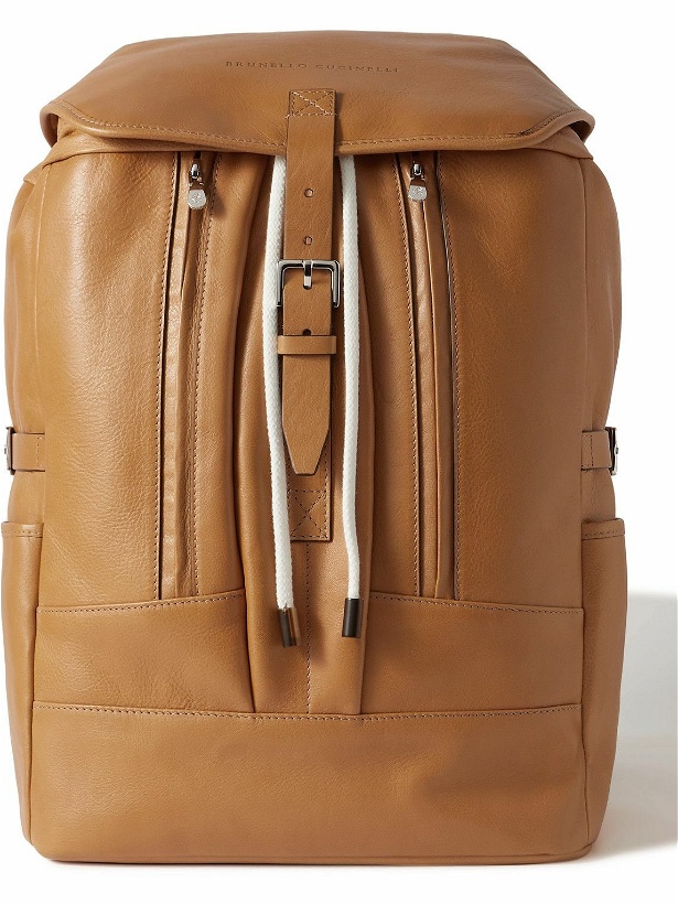 Photo: Brunello Cucinelli - Logo-Debossed Full-Grain Leather Backpack