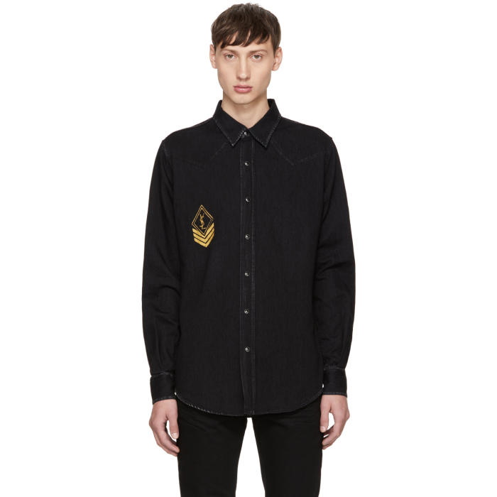 Photo: Saint Laurent Black Denim Army Patch Shirt