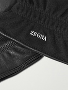 Zegna - Logo-Flocked Cashmere and Leather Gloves - Black