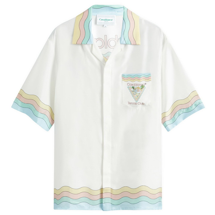 Photo: Casablanca Men's Tennis Club Icon Short Sleeve Silk Shirt in Maison De Reve