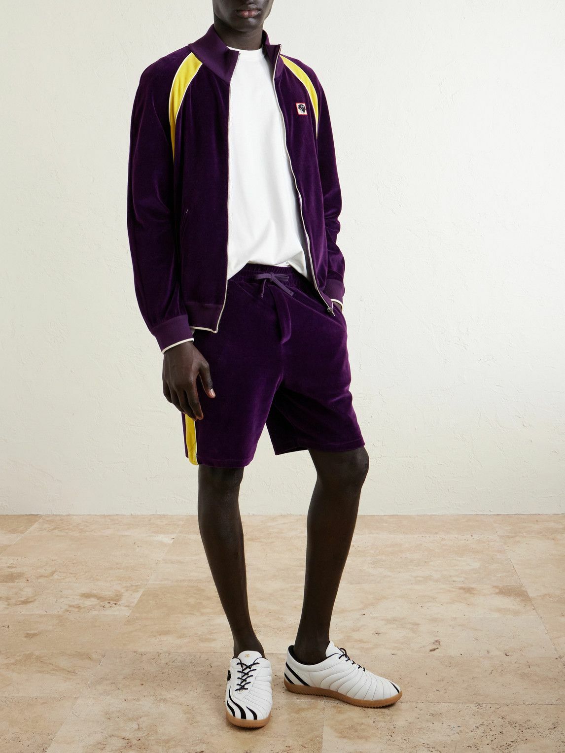 Valentino Garavani - Appliquéd Cotton-Blend Velvet Track Jacket - Purple