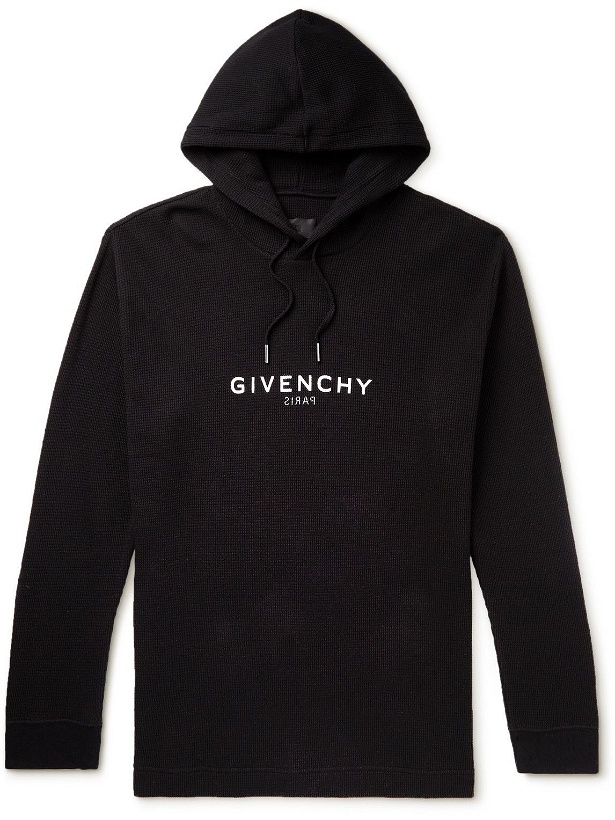 Photo: Givenchy - Logo-Print Waffle-Knit Cotton Hoodie - Black