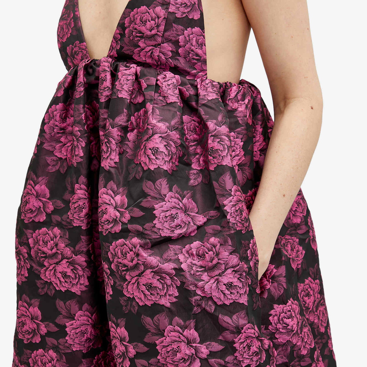 ★Ganni★ Mini botanical jacquard tie strap one-piece peacoa Peacoat Botanical Jacquard Tie Strap Mini Dress | GANNI