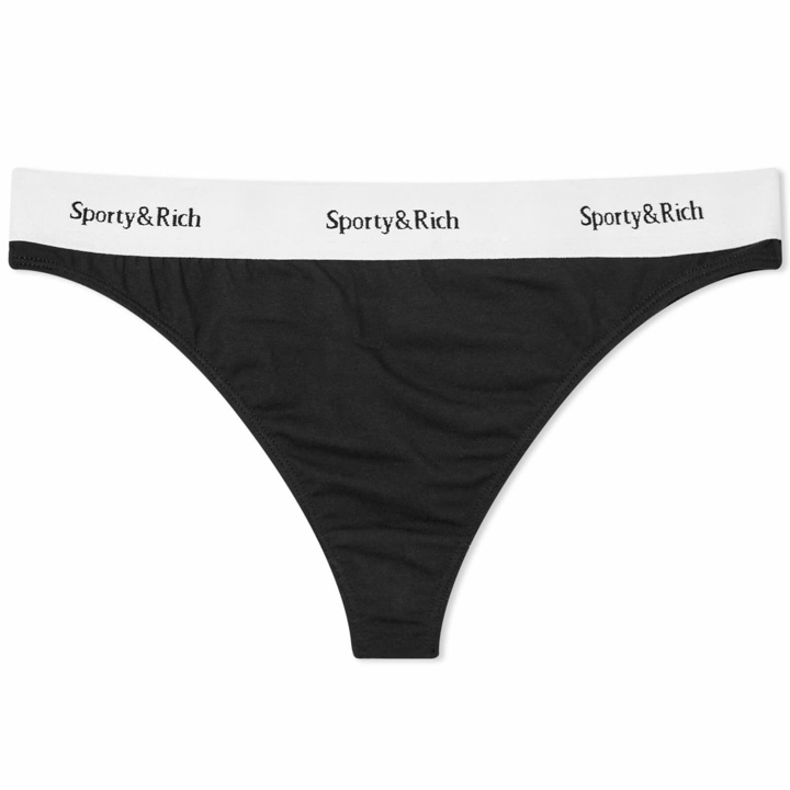 Photo: Sporty & Rich Women's Serif Logo Thong in Black