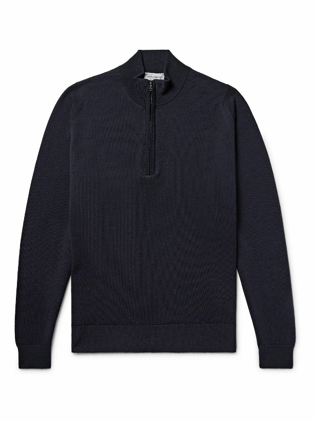 Photo: John Smedley - Tapton Slim-Fit Merino Wool Half-Zip Sweater - Blue