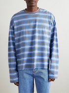 Marni - Oversized Logo-Embroidered Striped Cotton-Jersey T-Shirt - Blue
