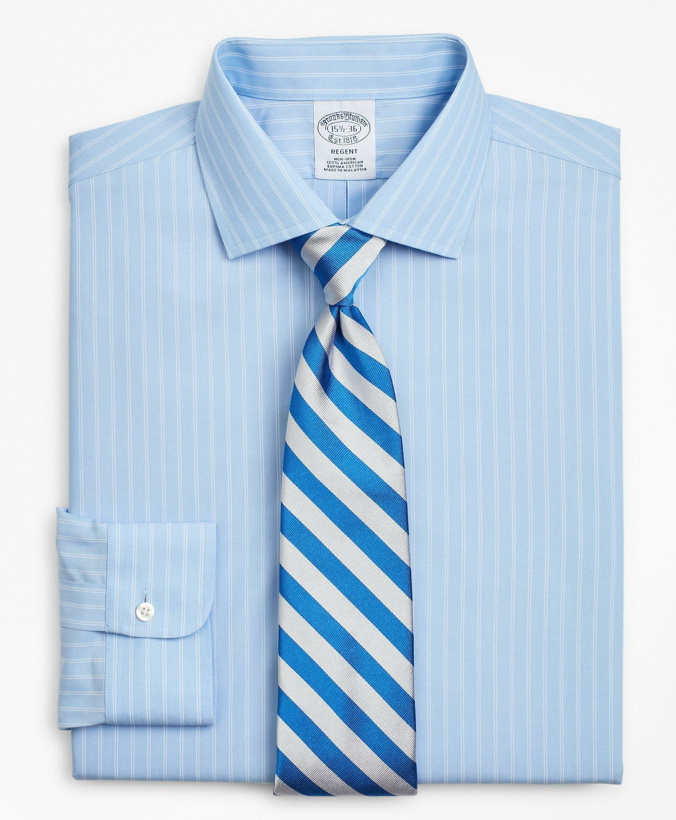 Photo: Brooks Brothers Men's Regent Regular-Fit Dress Shirt, Non-Iron Double-Stripe | Blue