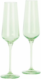 Estelle Colored Glass Green Champagne Flute Glasses Set, 10 oz