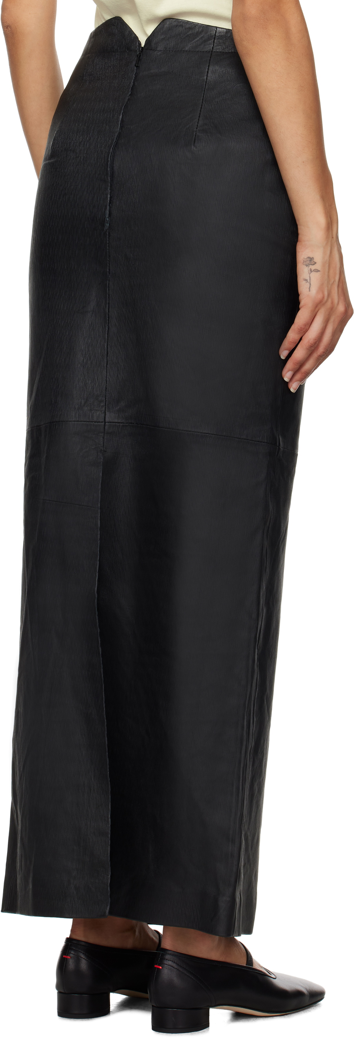 REMAIN Birger Christensen Black Leather Midi Skirt