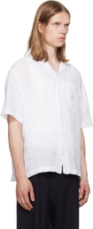 Hugo White Linen Camp Collar Shirt
