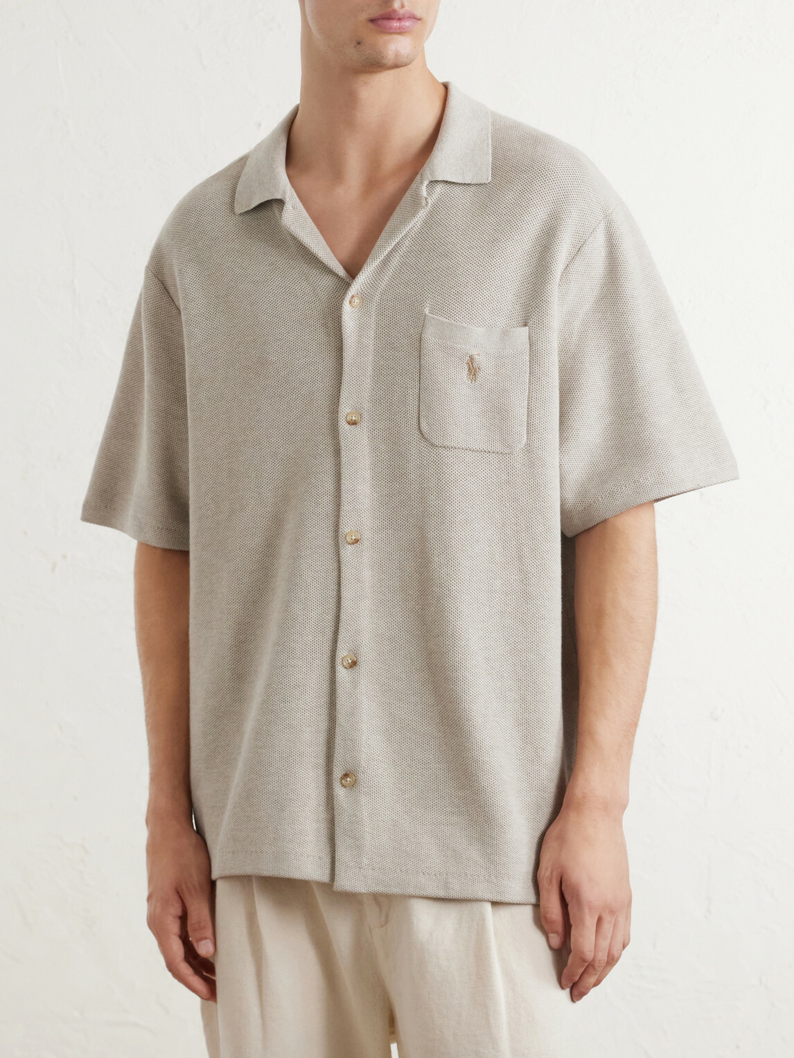 Polo Ralph Lauren - Convertible-Collar Logo-Embroidered Cotton-Piqué Shirt - Neutrals