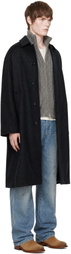 vowels Black Wool Overcoat