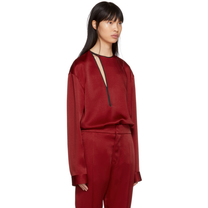 Haider Ackermann Red Satin Binding Detail Shirt