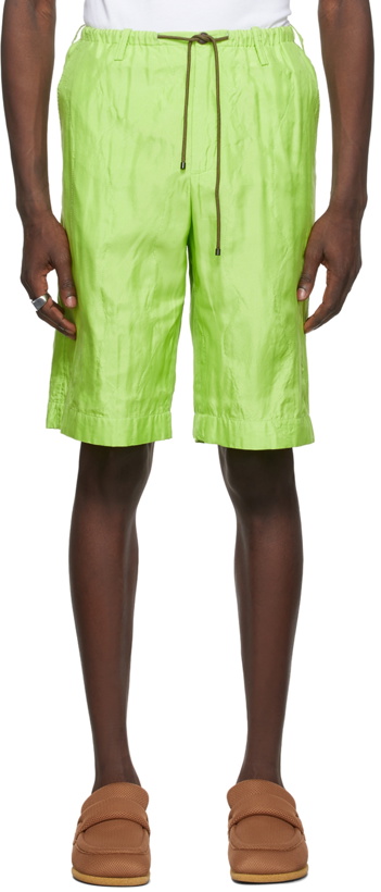 Photo: Dries Van Noten Green Silk Quilted Shorts