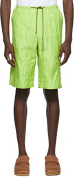 Dries Van Noten Green Silk Quilted Shorts