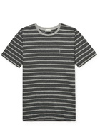 SAINT LAURENT - Logo-Embroidered Striped Cotton-Jersey T-Shirt - Gray